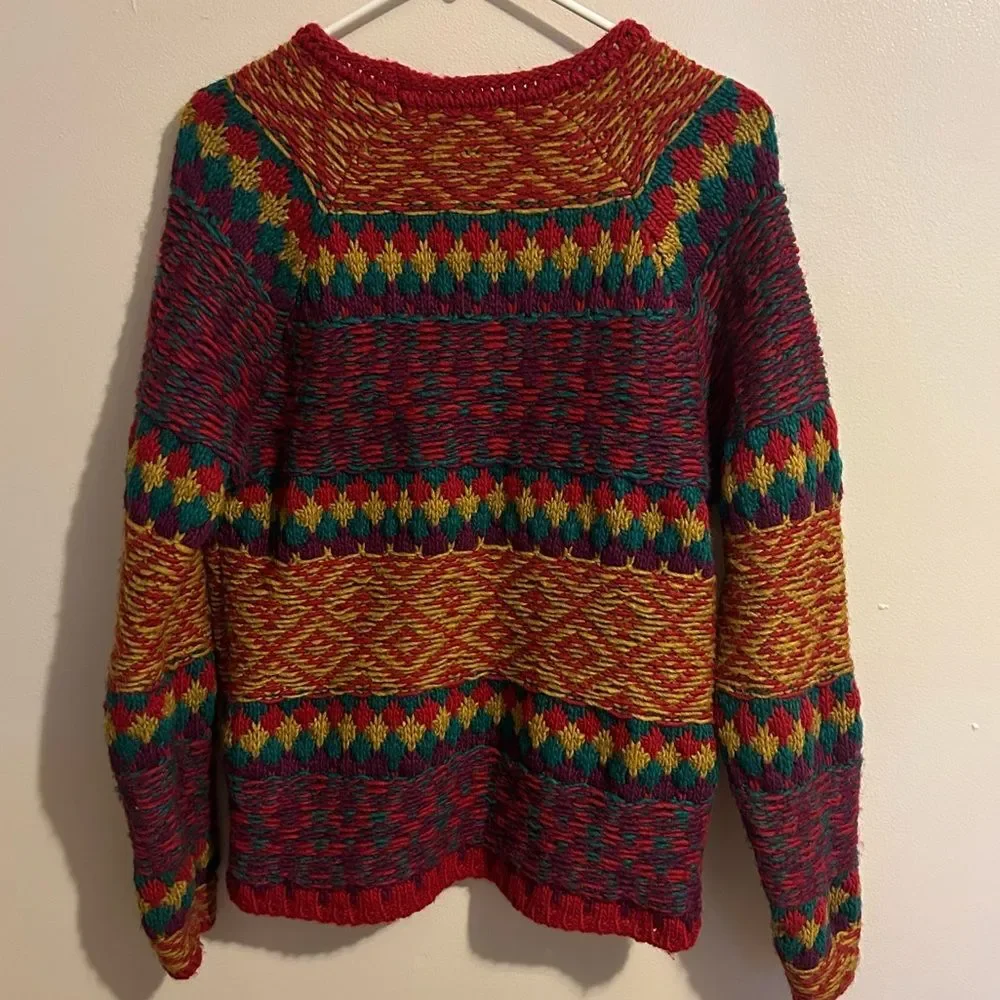 Zara Man Jaquard Multicolored Chunky Sweater Size Large